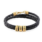 Load image into Gallery viewer, Men Braided Leather Bracelet with Small Custom Beads
