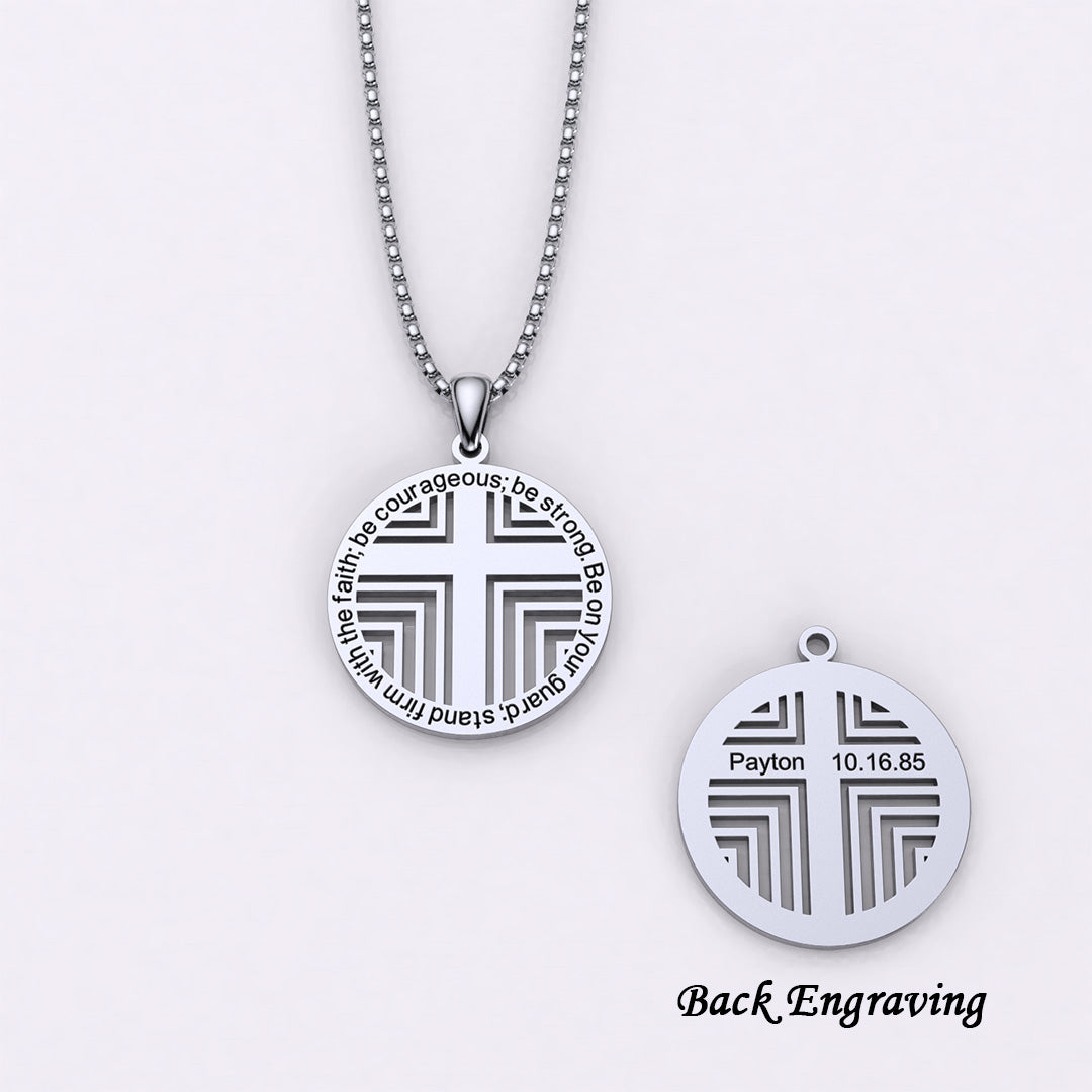 Custom Cross Pattern Round Charm Necklace