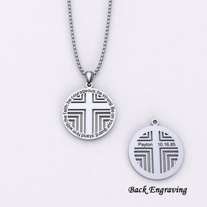 Custom Cross Pattern Round Charm Necklace