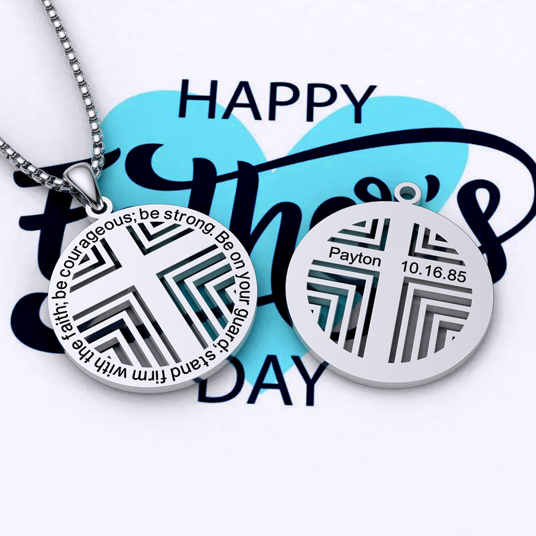 Custom Cross Pattern Round Charm Necklace