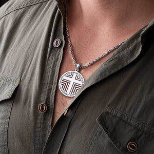 Custom Cross Pattern Round Charm Necklace