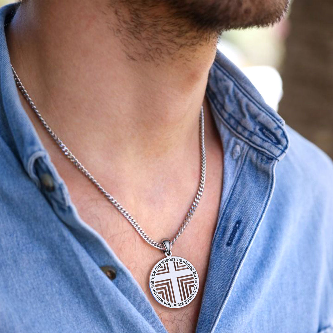 Custom Cross Pattern Round Charm Necklace