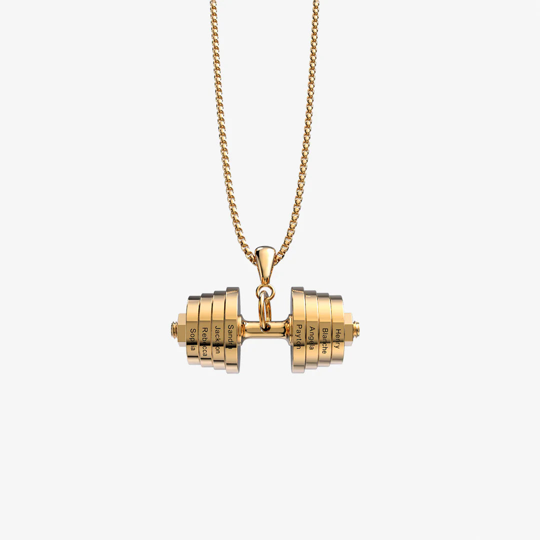 "You Be Fearless Be Strong", Custom Name Dumbbell Necklace