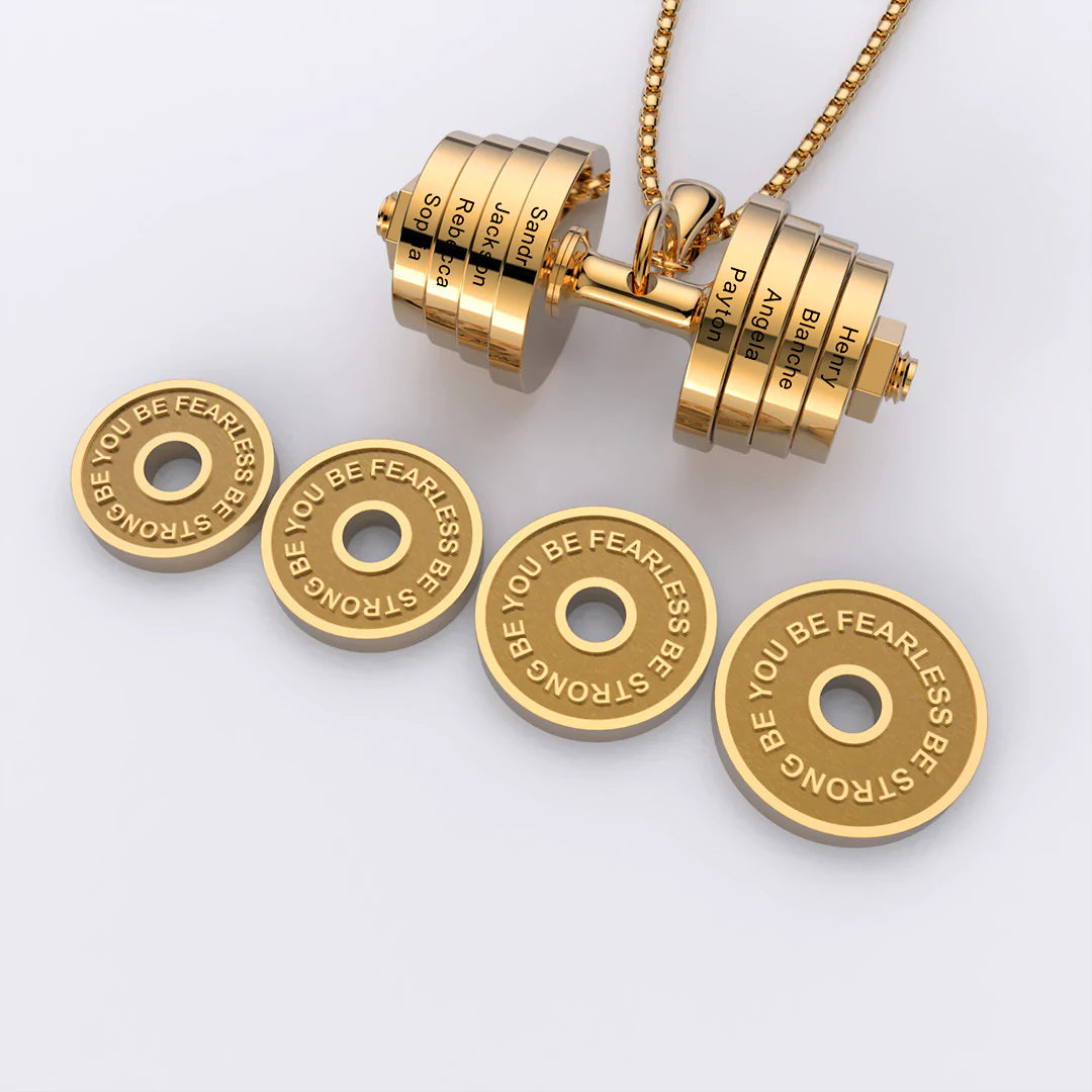 "You Be Fearless Be Strong", Custom Name Dumbbell Necklace