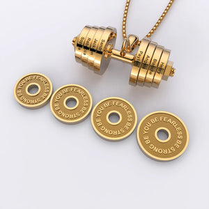 "You Be Fearless Be Strong", Custom Name Dumbbell Necklace