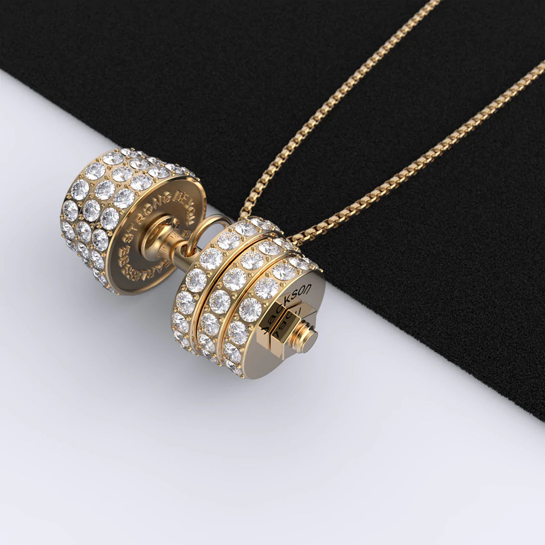 "You Be Fearless Be Strong", Custom Name Dumbbell Necklace