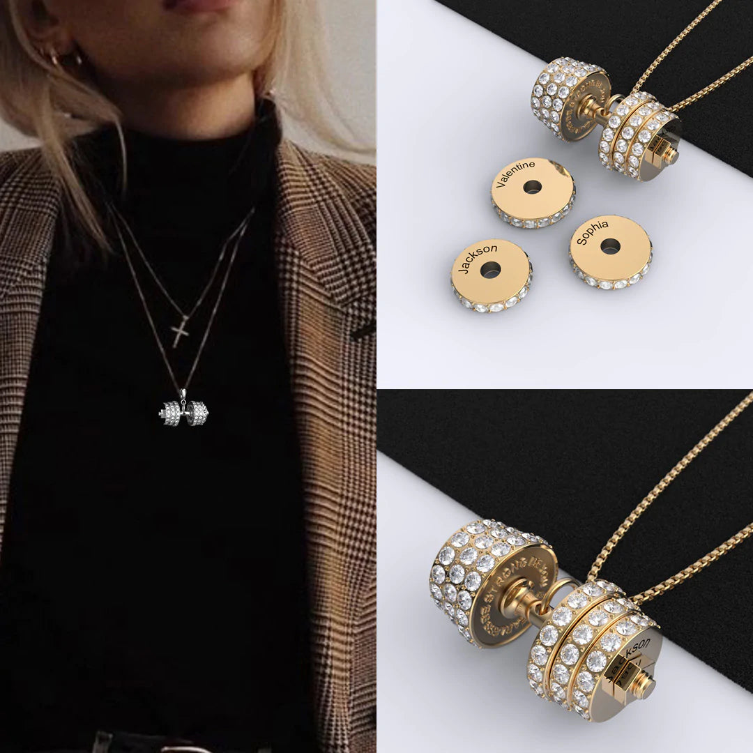 "You Be Fearless Be Strong", Custom Name Dumbbell Necklace
