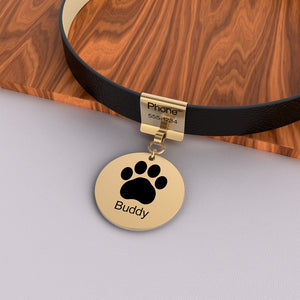 Pet Leather Collar With Custom Name & Phone Number Footprint Pendant