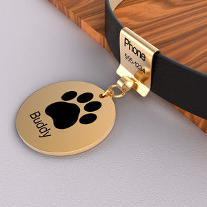 Pet Leather Collar With Custom Name & Phone Number Footprint Pendant