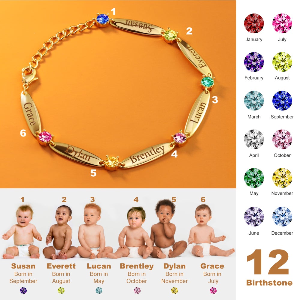 Personalized Diamond Family Name Bar Bracelet With Birthstone