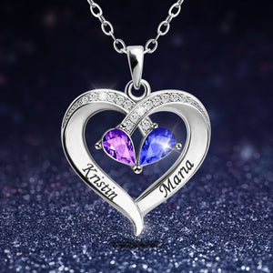 Custom Couple Name Birthstone Heart Necklace
