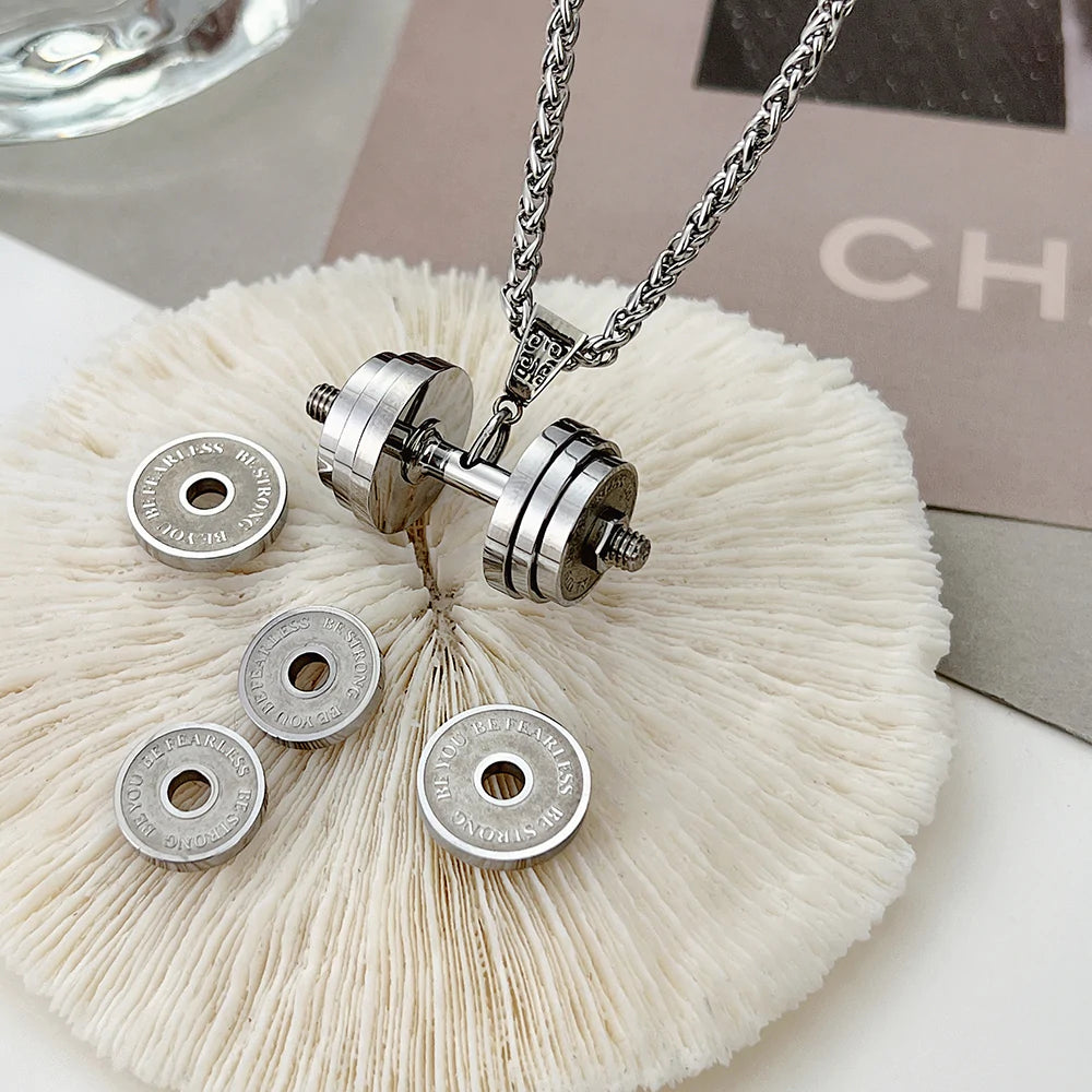 "You Be Fearless Be Strong", Custom Name Dumbbell Necklace