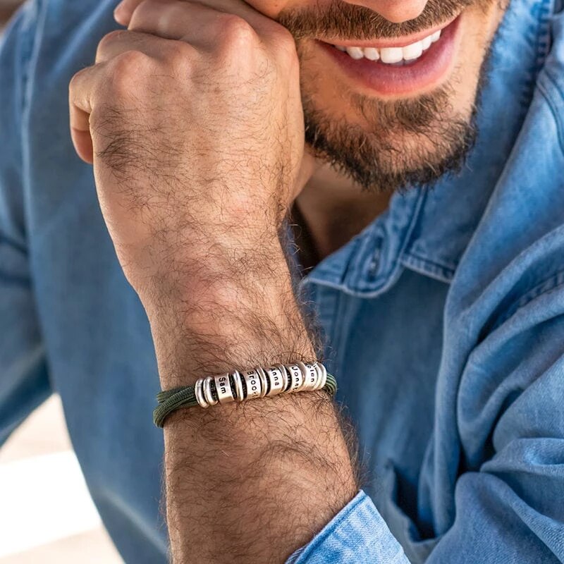 Men Black Cord Bracelet With Custom Beads