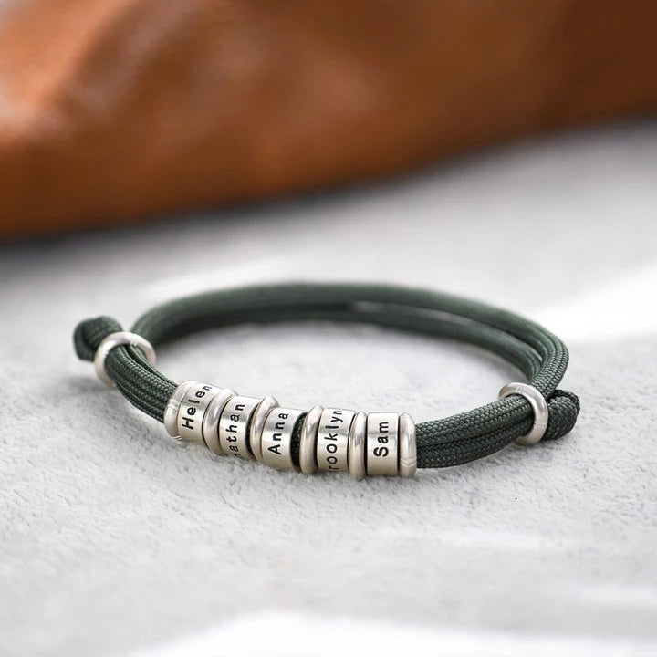 Men Black Cord Bracelet With Custom Beads