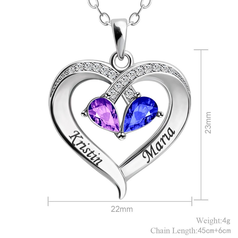 Custom Couple Name Birthstone Heart Necklace