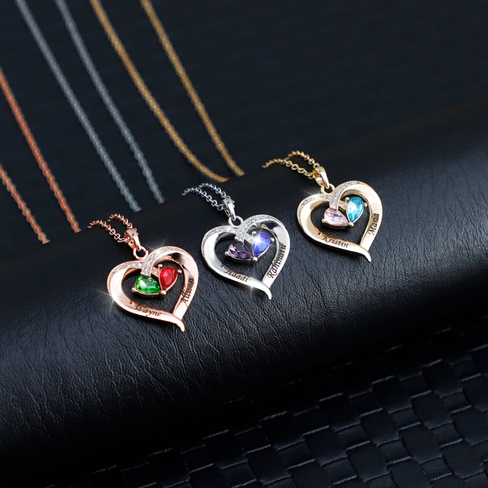 Custom Couple Name Birthstone Heart Necklace