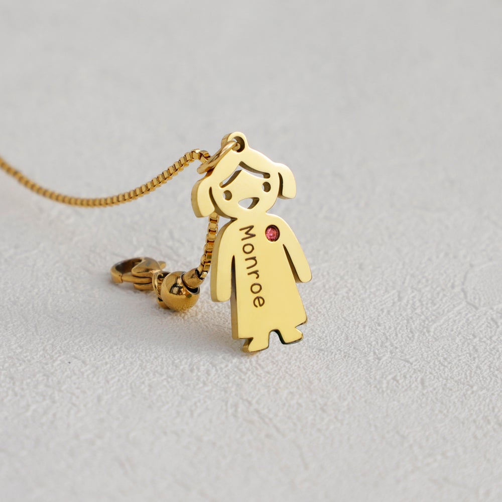 Custom Lovely Baby Birthstone Name Charms Necklace For Mother
