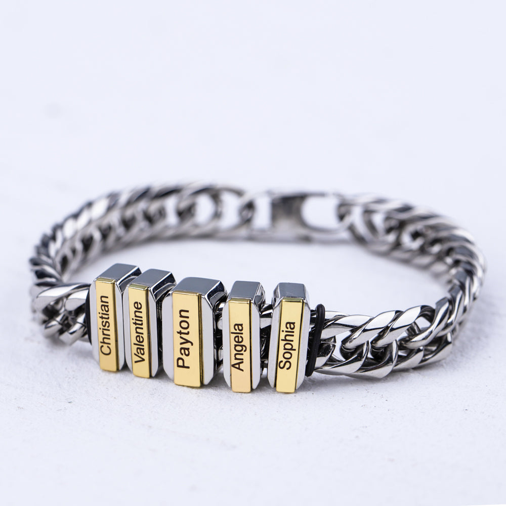 Men Chain Bracelet With Family Name Beads, Father's Day Gift