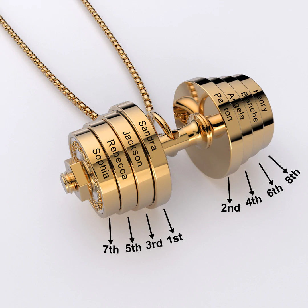 "You Be Fearless Be Strong", Custom Name Dumbbell Necklace