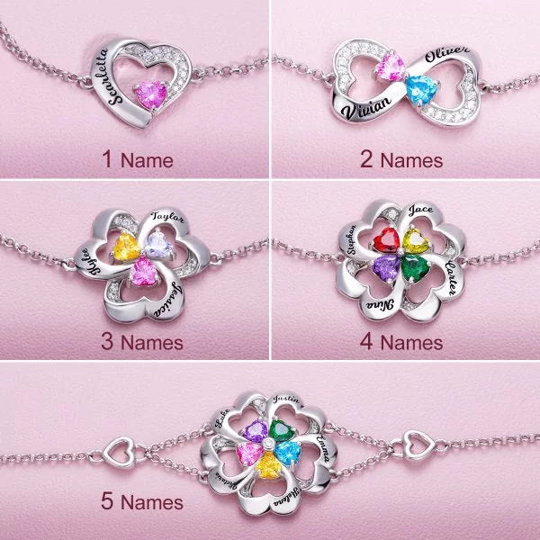 Women's Bracelet with Custom Heart Birthstone and Name