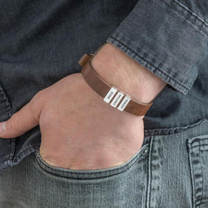 Father's day gift! Men's Leather Bracelet with Custom Silver Beads