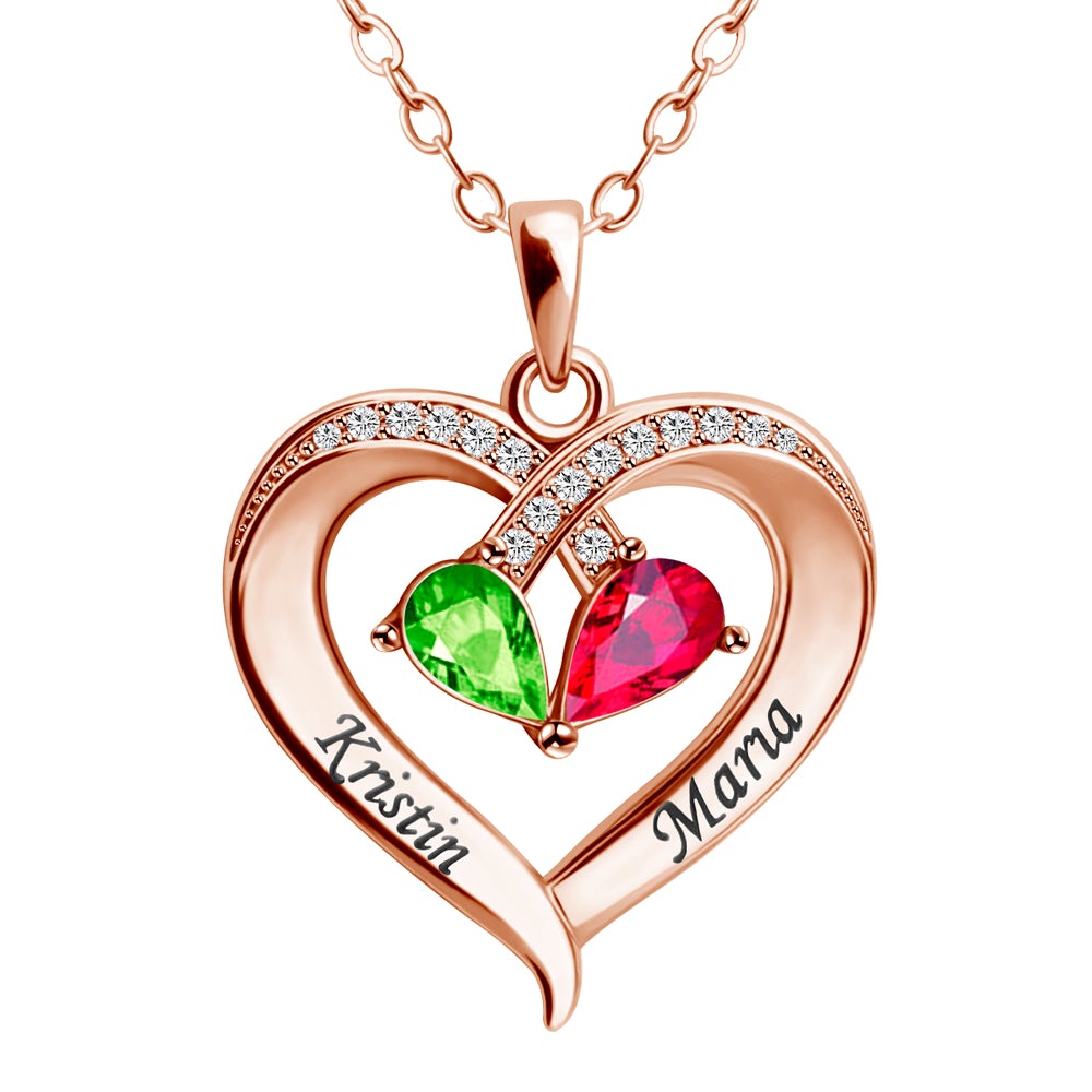 Custom Couple Name Birthstone Heart Necklace