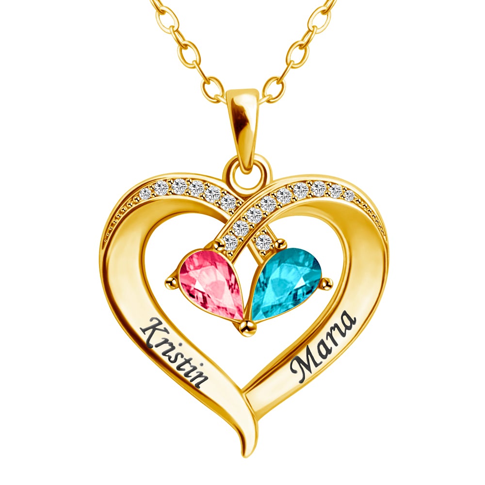 Custom Couple Name Birthstone Heart Necklace