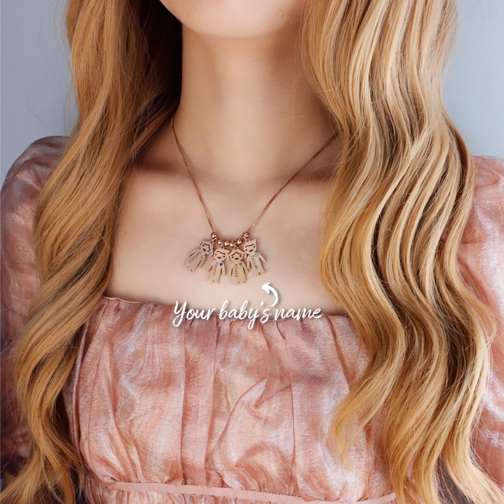 Custom Lovely Baby Birthstone Name Charms Necklace For Mother