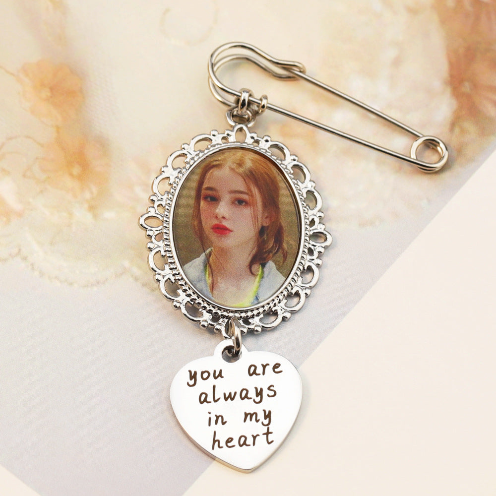“You are always in my heart” Vintage Photo Brooch