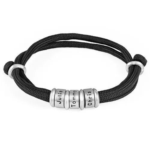 Men Black Cord Bracelet With Custom Beads