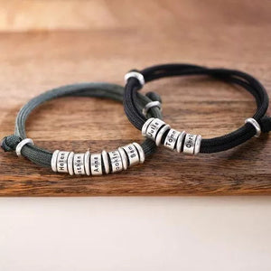 Men Black Cord Bracelet With Custom Beads